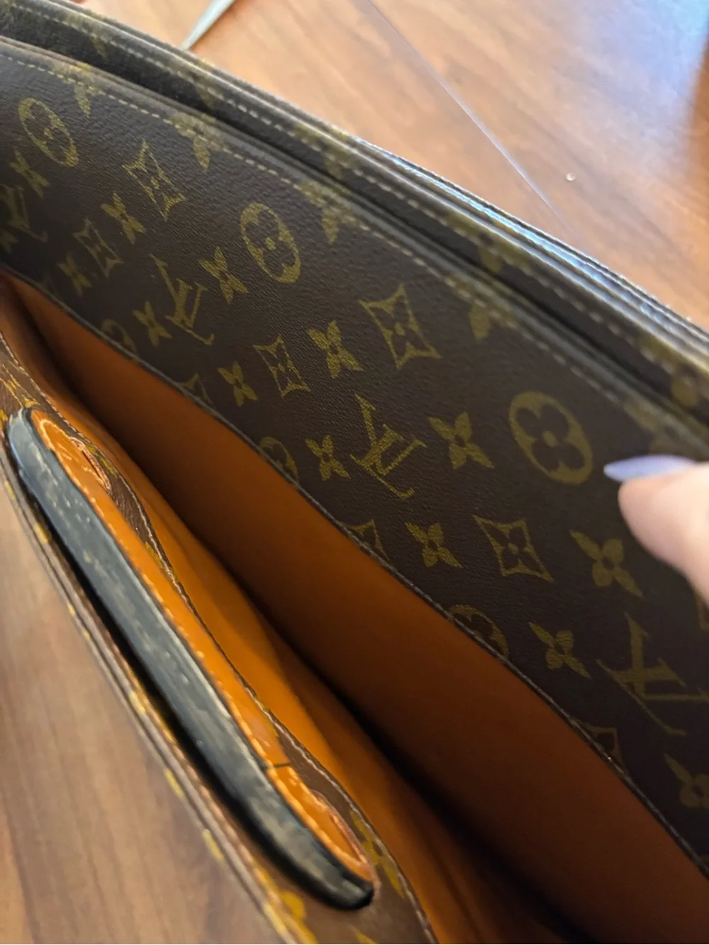 Louis Vuitton Monogram Canvas Briefcase with Tan Leather Handles